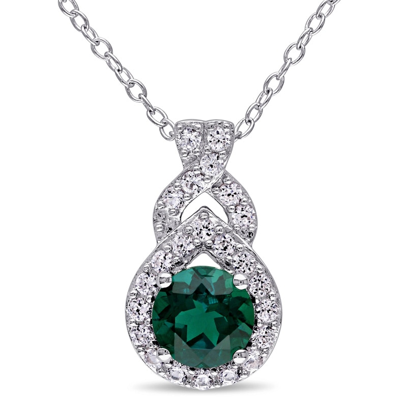 6.5mm Lab-Created Emerald and White Sapphire Teardrop Frame Pendant in Sterling Silver|Peoples Jewellers