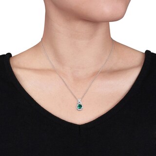 6.5mm Lab-Created Emerald and White Sapphire Teardrop Frame Pendant in Sterling Silver