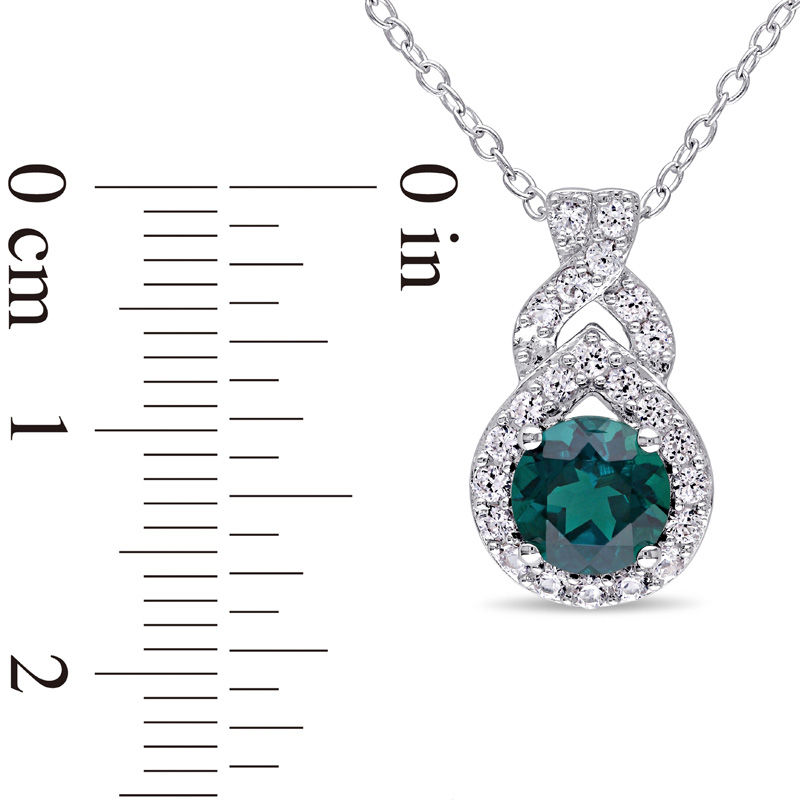 6.5mm Lab-Created Emerald and White Sapphire Teardrop Frame Pendant in Sterling Silver|Peoples Jewellers