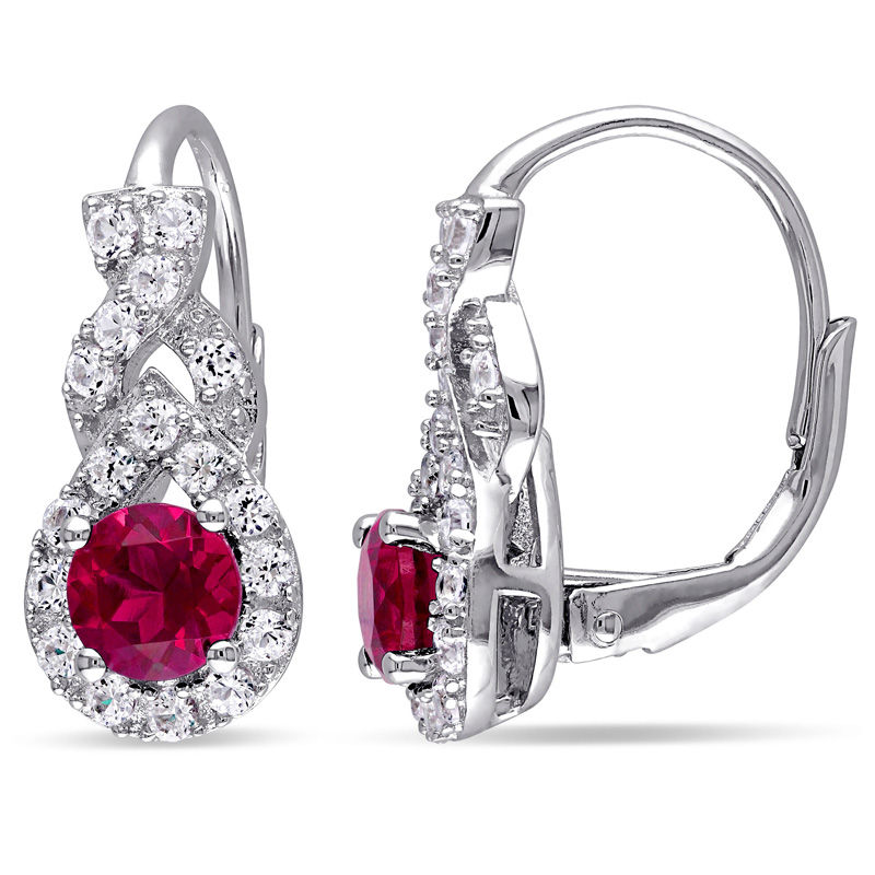 5.0mm Lab-Created Ruby and White Sapphire Frame Teardrop Earrings in Sterling Silver|Peoples Jewellers