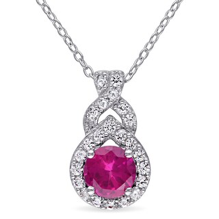 6.5mm Lab-Created Ruby and White Sapphire Teardrop Frame Pendant in Sterling Silver