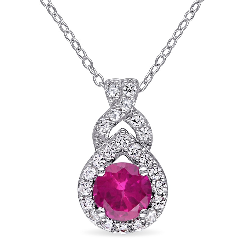 6.5mm Lab-Created Ruby and White Sapphire Teardrop Frame Pendant in Sterling Silver|Peoples Jewellers