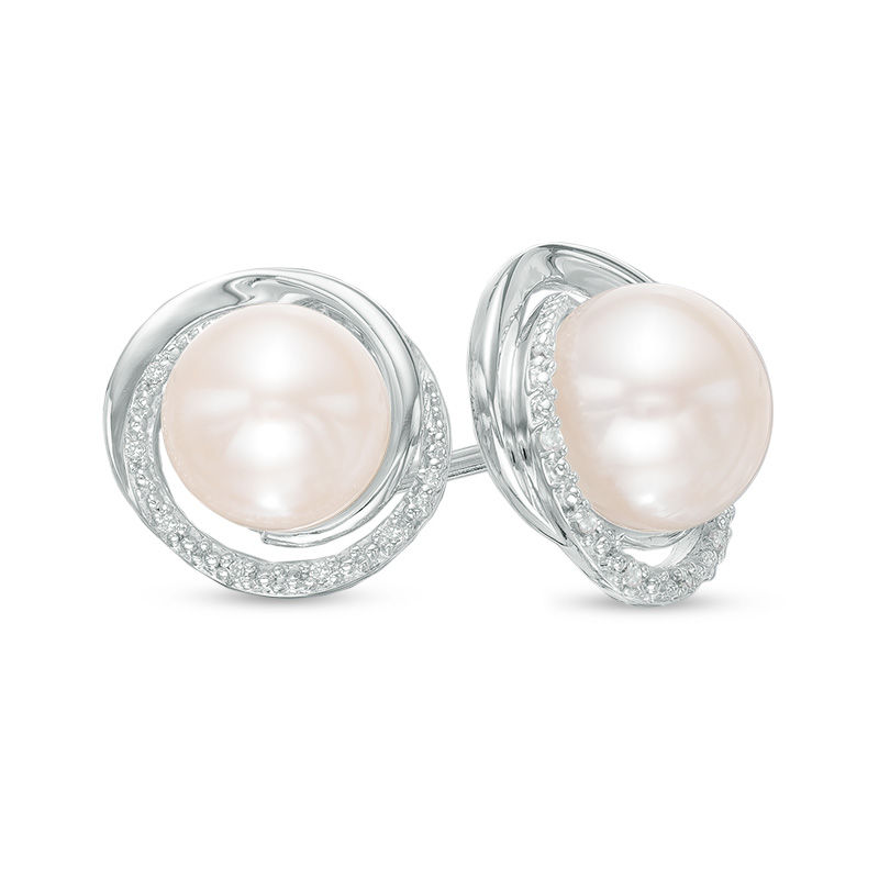 Freshwater Pearl Diamond Drop Hoop Earrings 14K Gold