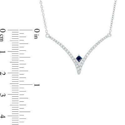 Vera Wang Love Collection 0.18 CT. T.W. Diamond and Blue Sapphire Chevron Necklace in Sterling Silver