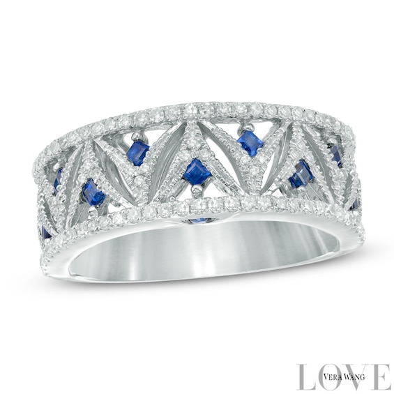 Vera Wang Love Collection 0.30 CT. T.W. Diamond and Sapphire Band in 14K White Gold