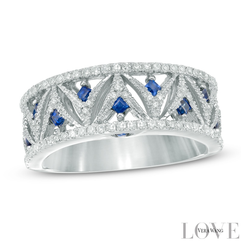 Main Image 1 of Vera Wang Love Collection 0.30 CT. T.W. Diamond and Sapphire Band in 14K White Gold