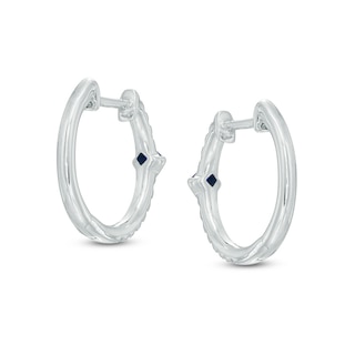 Vera Wang Love Collection 0.149 CT. T.W. Diamond and Blue Sapphire Hoop Earrings in 14K White Gold