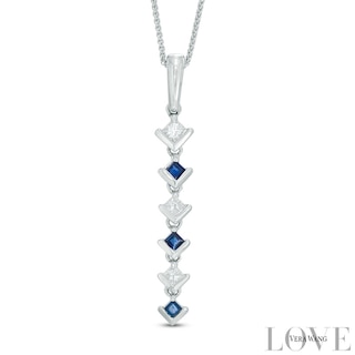 Vera Wang Love Collection 0.15 CT. T.W. Diamond and Blue Sapphire Alternating Drop Pendant in 14K White Gold