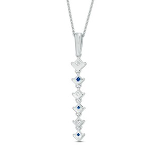 Vera Wang Love Collection 0.15 CT. T.W. Diamond and Blue Sapphire Alternating Drop Pendant in 14K White Gold