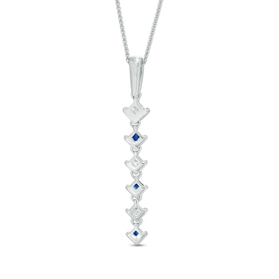 Vera Wang Love Collection 0.15 CT. T.W. Diamond and Blue Sapphire Alternating Drop Pendant in 14K White Gold