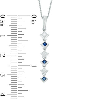 Vera Wang Love Collection 0.15 CT. T.W. Diamond and Blue Sapphire Alternating Drop Pendant in 14K White Gold