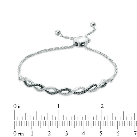 0.50 CT. T.W. Enhanced Black and White Diamond Intertwined Bolo Bracelet in Sterling Silver - 8.75"