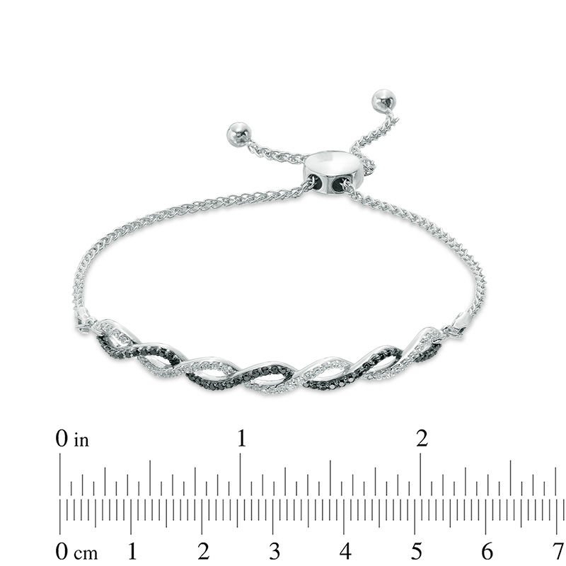 0.50 CT. T.W. Enhanced Black and White Diamond Intertwined Bolo Bracelet in Sterling Silver - 8.75"