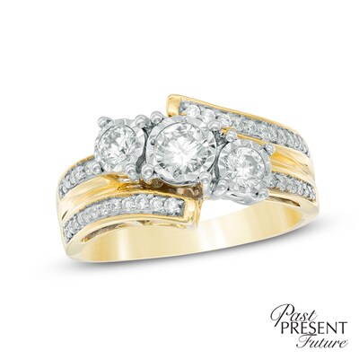 0.75 CT. T.W. Diamond Past Present Future® Three Stone Bypass Engagement Ring in 10K Gold