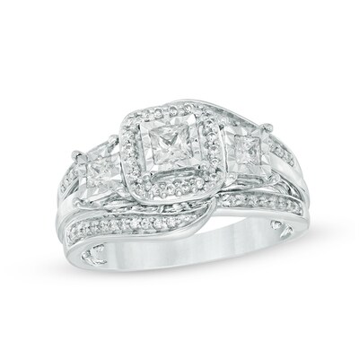 0.63 CT. T.W. Princess-Cut Diamond Square Frame Past Present Future® Three Stone Ring in 10K White Gold