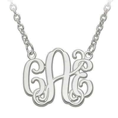 Etched Scroll Monogram Necklace in Sterling Silver (3 Initials)