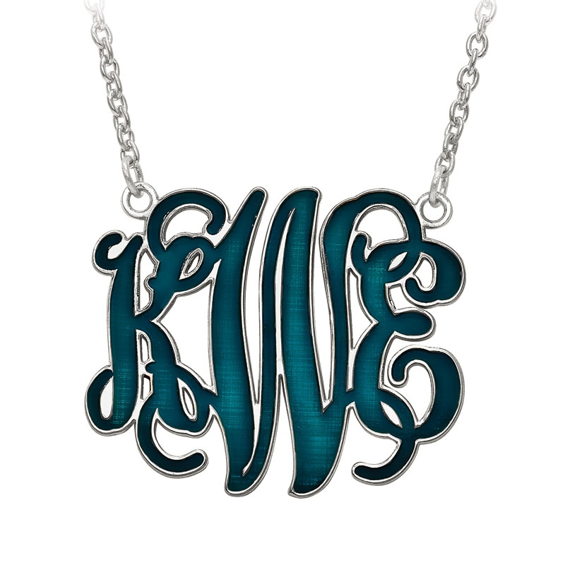 Peoples Enamel Scroll Monogram Necklace in Sterling Silver (1 colour and 3  Initials), Peoples Jewellers
