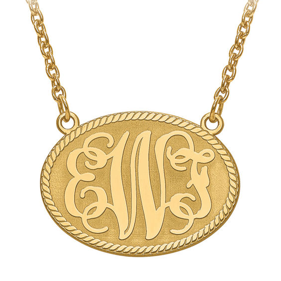 Scroll Monogram Oval Rope Necklace in 10K Gold (3 Initials)