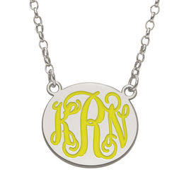 Enamel Scroll Oval Monogram Necklace in Sterling Silver (1 colour and 3 Initials)