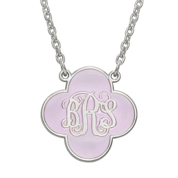 Enamel Clover Scroll Monogram Necklace in Sterling Silver (1 colour and 3 Initials)