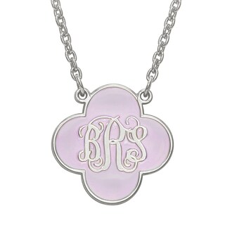 Enamel Clover Scroll Monogram Necklace in Sterling Silver (1 colour and 3 Initials)