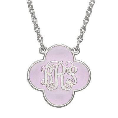 Enamel Clover Scroll Monogram Necklace in Sterling Silver (1 colour and 3 Initials)