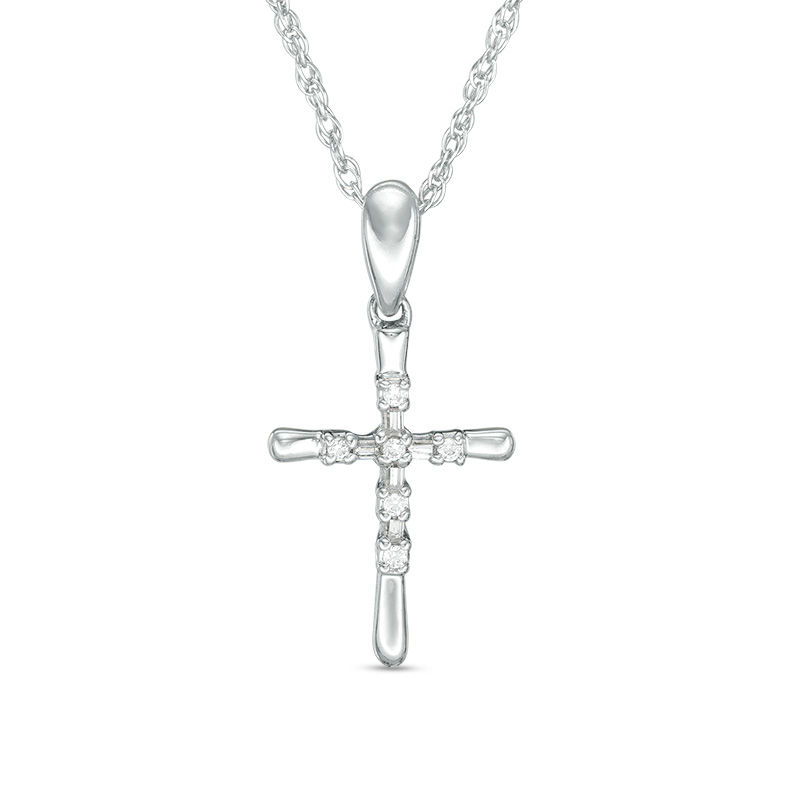 Diamond Accent Cross Pendant in 10K White Gold|Peoples Jewellers