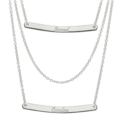 Triple Chain Name Bar Necklace in Sterling Silver (2 Names)