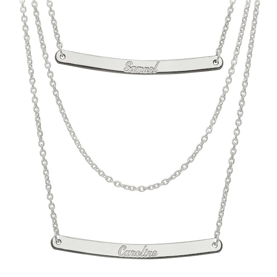 Triple Chain Name Bar Necklace in Sterling Silver (2 Names)