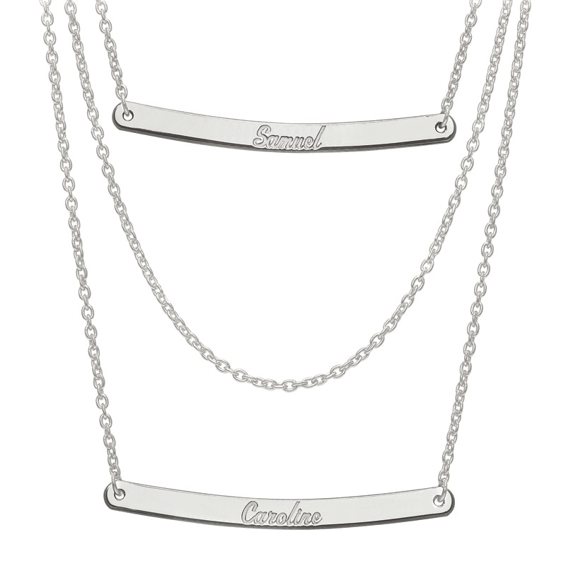 Triple Chain Name Bar Necklace in Sterling Silver (2 Names)|Peoples Jewellers