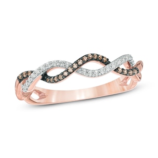 0.15 CT. T.W. Champagne Enhanced and White Diamond Twist Band in 10K Rose Gold