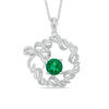 7.0mm Lab-Created Emerald and Diamond Accent Wreath with Bow Pendant in Sterling Silver