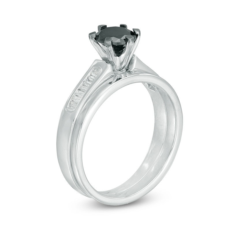 0.95 CT. T.W. Enhanced Black and White Diamond Bridal Set in 10K White Gold|Peoples Jewellers