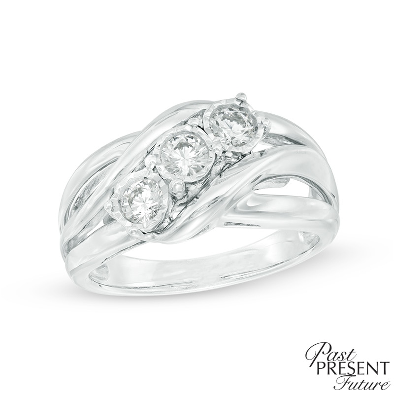 0.50 CT. T.W. Princess-Cut Diamond Past Present Future® Three Stone Engagement Ring in 10K White Gold|Peoples Jewellers