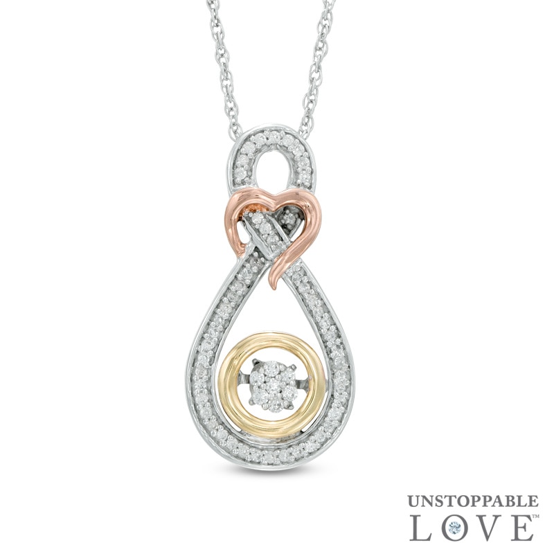 Unstoppable Love™ 1/6 CT. T.W. Composite Diamond Heart Infinity Pendant in 10K Tri-Tone Gold|Peoples Jewellers