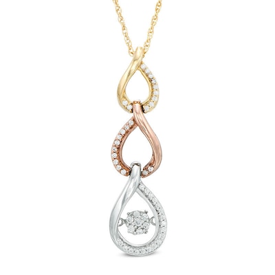 Unstoppable Love™ 0.15 CT. T.W. Composite Diamond Triple Tear-Drop Pendant in 10K Tri-Tone Gold