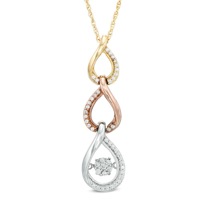 Unstoppable Love™ 0.15 CT. T.W. Composite Diamond Triple Tear-Drop Pendant in 10K Tri-Tone Gold|Peoples Jewellers