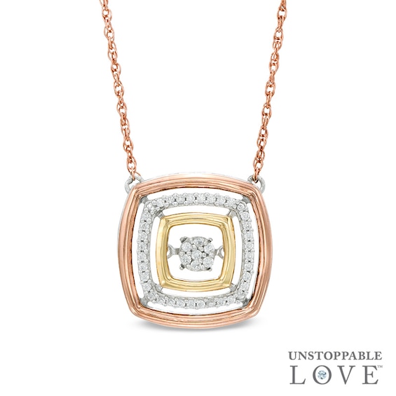 Unstoppable Love™ 1/6 CT. T.W. Composite Diamond Cushion Pendant in 10K Tri-Tone Gold