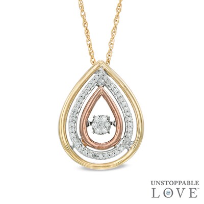 Unstoppable Love™ 1/6 CT. T.W. Composite Diamond Triple Frame Tear-Drop Pendant in 10K Tri-Tone Gold