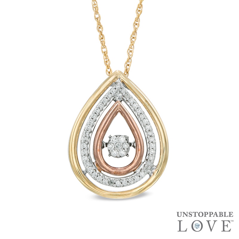 Unstoppable Love™ 1/6 CT. T.W. Composite Diamond Triple Frame Tear-Drop Pendant in 10K Tri-Tone Gold|Peoples Jewellers