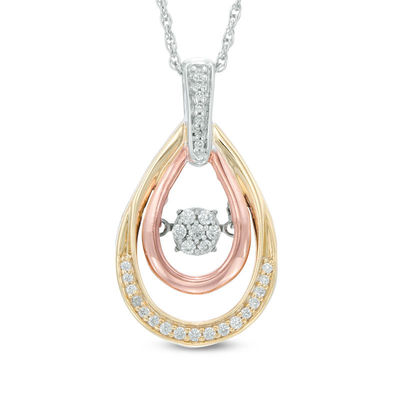 Unstoppable Love™ 0.15 CT. T.W. Composite Diamond Double Tear-Drop Pendant in 10K Tri-Tone Gold