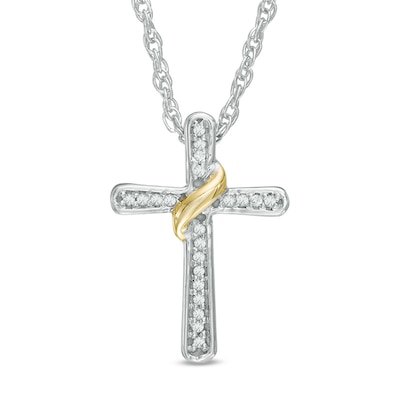 Diamond Accent Wrap Around Cross Pendant in 10K Two-Tone Gold