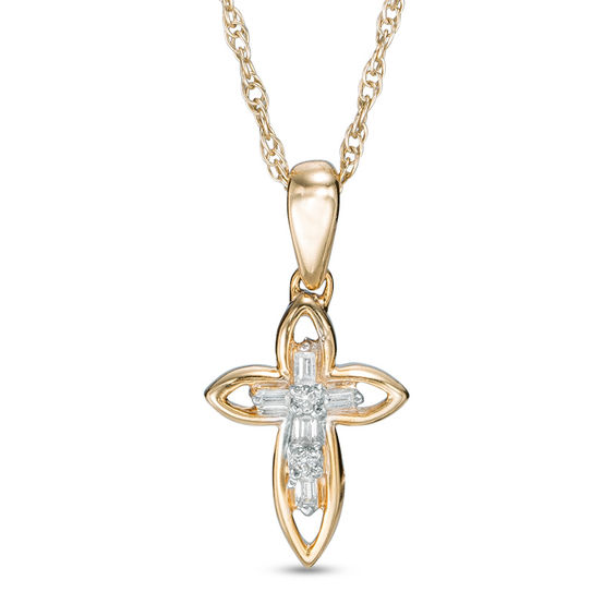 Diamond Accent Outlined Cross Pendant in 10K Gold