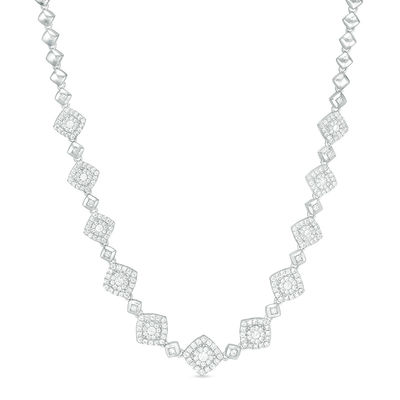 2.00 CT. T.W. Composite Diamond Cushion Frame Station Necklace in 10K White Gold