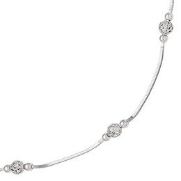 Textured Bead Station Anklet in Sterling Silver - 10&quot;