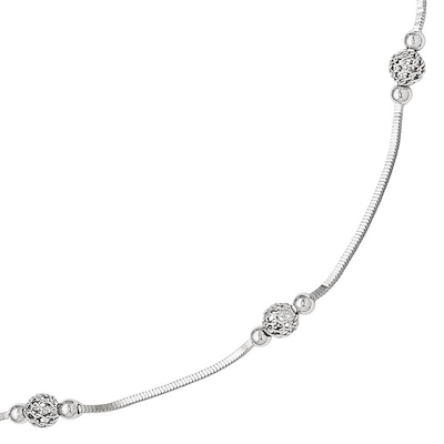 Textured Bead Station Anklet in Sterling Silver - 10"