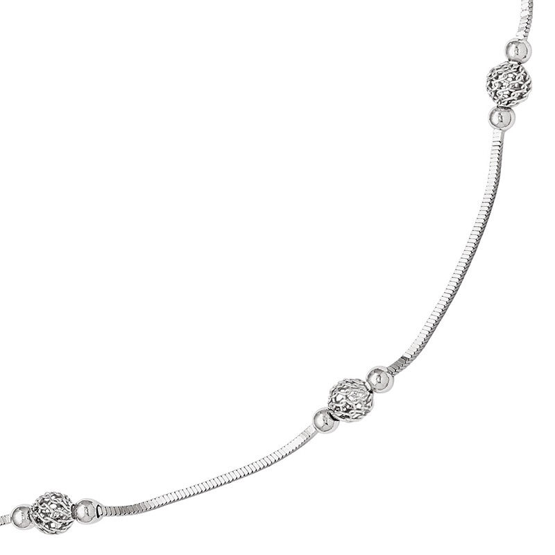 Textured Bead Station Anklet in Sterling Silver - 10"