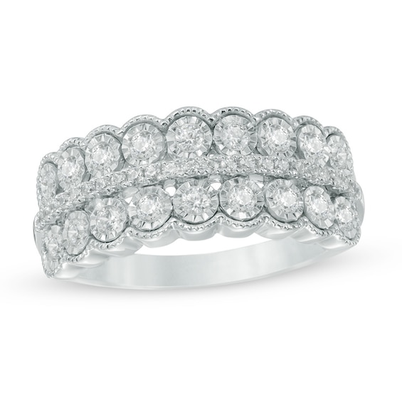 0.50 CT. T.W. Diamond Vintage-Style Double Row Scallop Edge Wedding Band in 10K White Gold