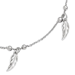 Captive Feather Dangle and Bead Station Anklet in Sterling Silver - 10&quot;