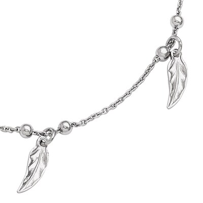 Captive Feather Dangle and Bead Station Anklet in Sterling Silver - 10"